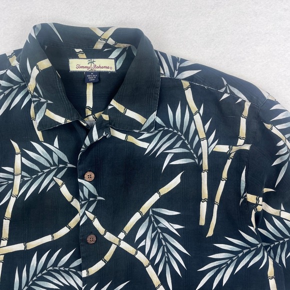 Tommy Bahama Other - Tommy Bahama Mens Silk Bamboo Palm Print Camp Shirt Black Short Sleeve Medium